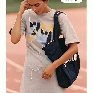 Anthropologie Stylish Gray and Blue Graphic Mini Dress